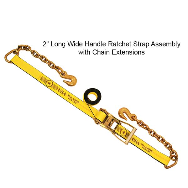 Self-Contained Ratchet Straps with Chain Extensions, 2" x 27' Cargo Control Nationwide Trailers Parts Store 